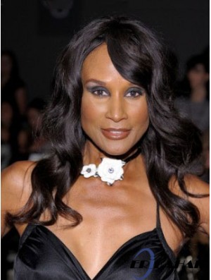 Schwarz lang gewellt mit Pony Spitze vorne 18 Zoll Beverly Johnson Perücken