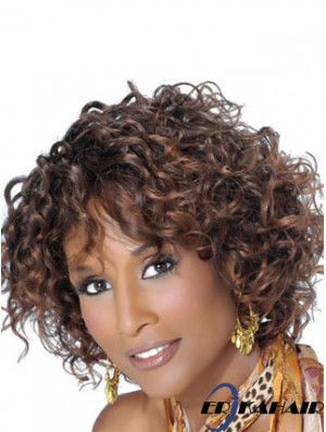 Brown Chin Länge lockig mit Pony Spitze vorne 10 Zoll Beverly Johnson Perücken