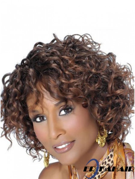 Brown Chin Länge lockig mit Pony Spitze vorne 10 Zoll Beverly Johnson Perücken