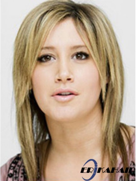 Moderne blonde schulterlange gerade 14 Zoll geschichtete Ashley Tisdale Perücken