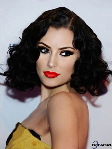 14 Zoll Amazing Black Chin Länge Curly Classic  Perücken
