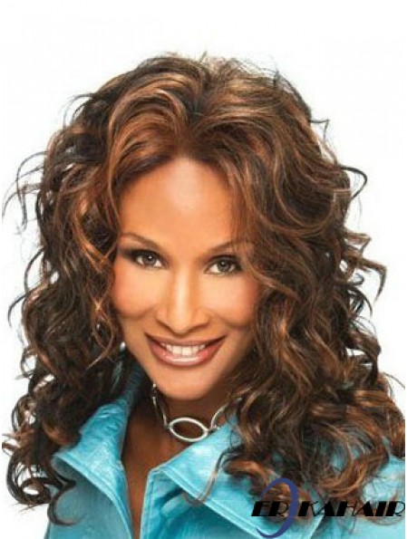 Brown Long Curly ohne Pony Spitze vorne 16 Zoll Beverly Johnson Perücken