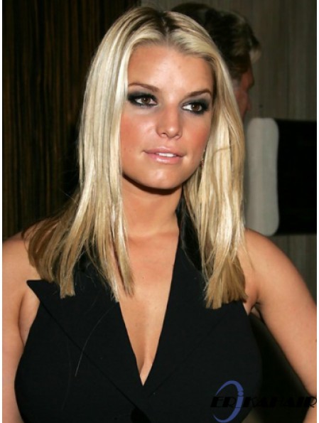 Gerade Spitzenfront ohne Pony Lange Blonde Geeignete Jessica Simpson Perücken