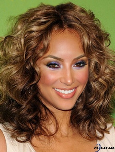 Braune lockige ohne Pony Spitze vorne 14 Zoll Soft Tyra Banks Perücken