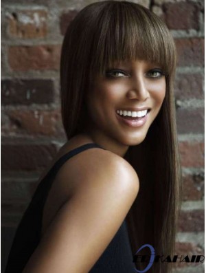 Brown Straight With Bangs Lace Front 24  inchGeeignete Tyra Banks Perücken