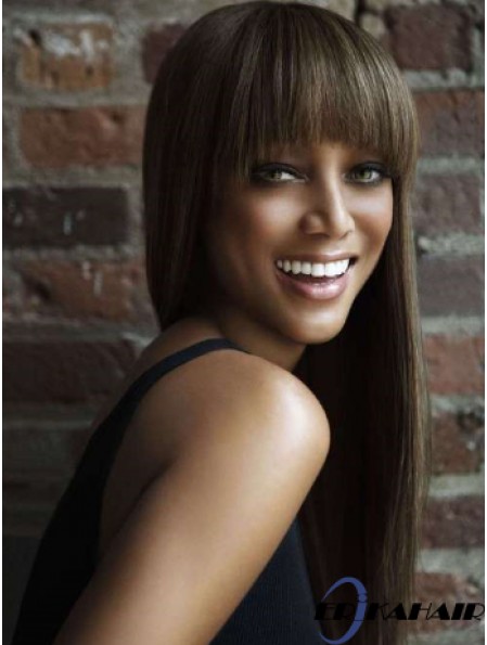 Brown Straight With Bangs Lace Front 24  inchGeeignete Tyra Banks Perücken