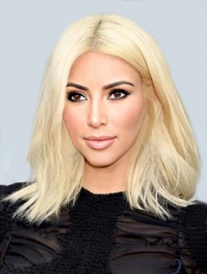 Schulterlange Spitze vorne 14  inchStraight Blonde Remy Menschenhaar  Perücken