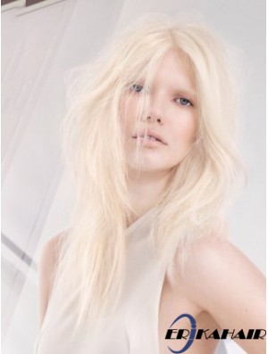 Spitzenfront ohne Pony lange gerade 18 Zoll platinblonde weiche Modeperücken