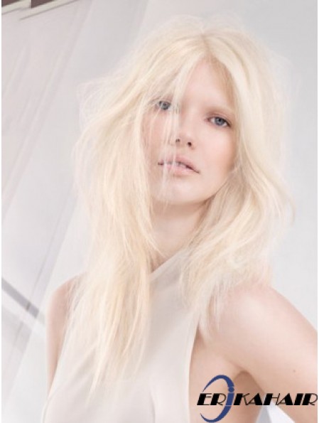 Spitzenfront ohne Pony lange gerade 18 Zoll platinblonde weiche Modeperücken