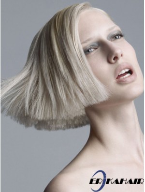 Capless Grey Chin Länge gerade 10 Zoll platinblonde beliebte Mode Perücken