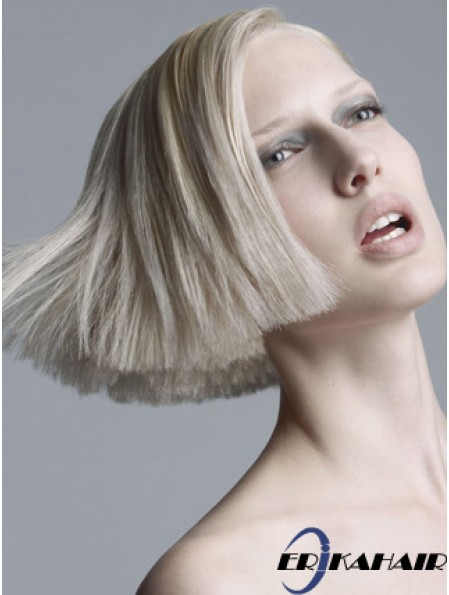 Capless Grey Chin Länge gerade 10 Zoll platinblonde beliebte Mode Perücken