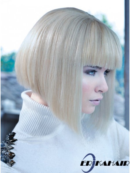 Spitze vorne Bobs Kinn Länge gerade 12 Zoll platinblonde No-Fuss Fashion Perücken