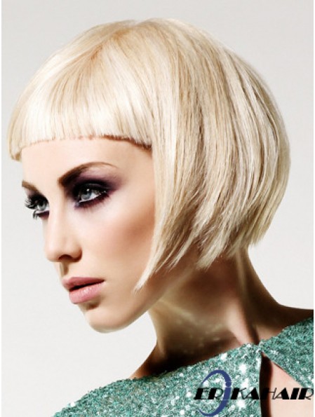 Monofilament Bobs Short Straight 10  inchPlatinblonde Frisuren Mode Perücken