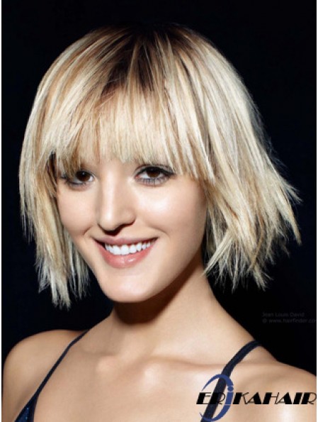 Monofilament Bobs Kinn Länge gerade 12  inchBlonde modische Mode Perücken