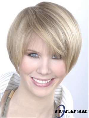 Monofilament grau kurz gerade 8 Zoll platinblond wunderschöne Mode Perücken