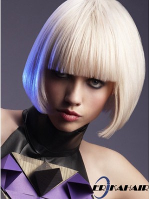 Capless Bobs Kinn Länge gerade 10  inchPlatinblond Best Fashion Perücken