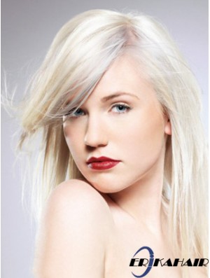 Capless With Bangs Lange gerade 16 Zoll Platinblond Bequeme Mode Perücken