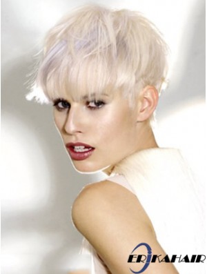 Monofilament Boycuts kurze gerade 8 Zoll platinblonde ideale Mode Perücken