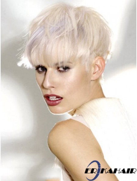 Monofilament Boycuts kurze gerade 8 Zoll platinblonde ideale Mode Perücken