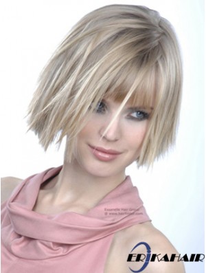 Monofilament Bobs Kinn Länge gerade 10 Zoll platinblonde Good Fashion Perücken