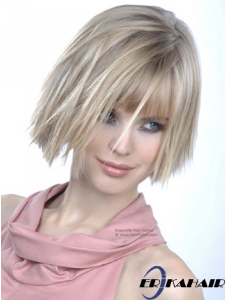 Monofilament Bobs Kinn Länge gerade 10 Zoll platinblonde Good Fashion Perücken