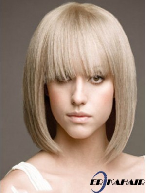 Volle Spitze Bobs Kinn Länge gerade 12  inchPlatinblond Schöne Mode Perücken