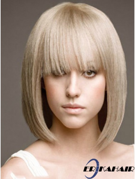 Volle Spitze Bobs Kinn Länge gerade 12  inchPlatinblond Schöne Mode Perücken