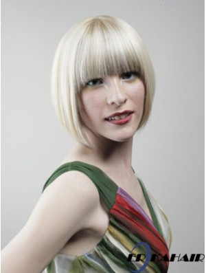 Volle Spitze Bobs Kinn Länge gerade 10 Zoll Platinblond Designed Fashion Perücken