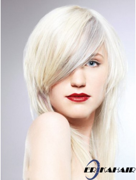 Spitzenfront mit Pony lange gerade 16 Zoll platinblonde modische Mode Perücken