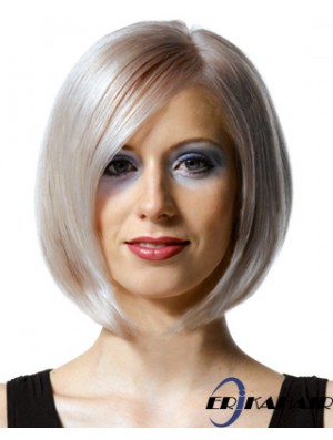 Volle Spitze Bobs Kinnlänge gerade 10 Zoll Platinblond Hochwertige Modeperücken
