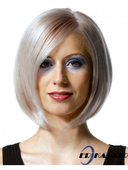 Volle Spitze Bobs Kinnlänge gerade 10 Zoll Platinblond Hochwertige Modeperücken