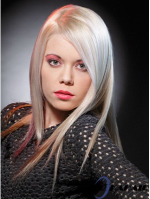 Spitzenfront ohne Pony lange gerade 16  inchplatinblonde Good Fashion Perücken
