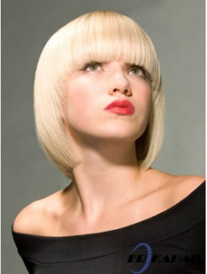 Volle Spitze Bobs Kinn Länge gerade 10 Zoll Platinblond Online Fashion Perücken