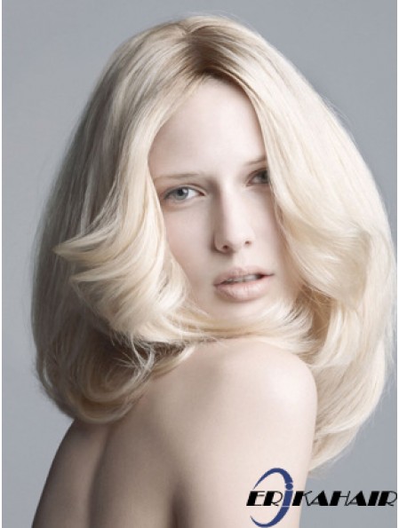 Spitzenfront ohne Pony Schulterlange gewellte 14  inchplatinblonde New Fashion Perücken