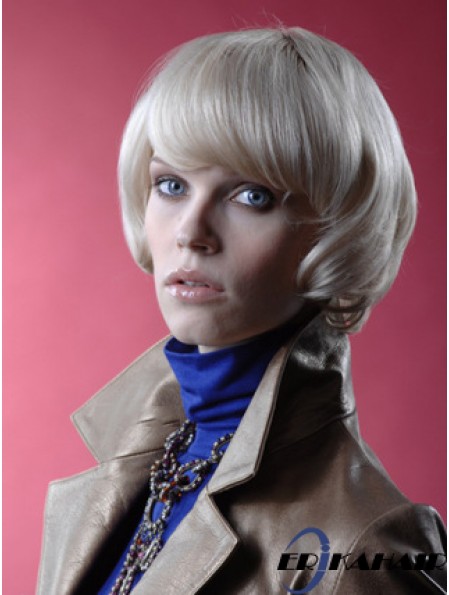 Monofilament Bobs Short Straight 12 Zoll platinblonde No-Fuss Fashion Perücken