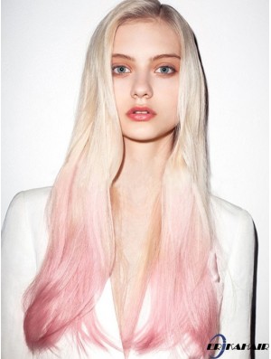 20  inchOmbre / 2 Tone Long ohne Pony Gerade, unkomplizierte Spitzenperücken