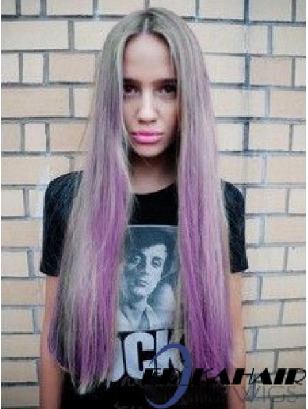Modische Ombre / 2 Tone Long Straight ohne Pony 28  inchHuman Lace Perücken