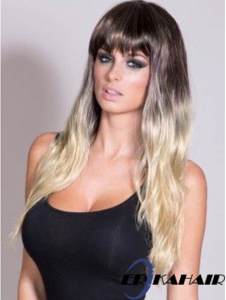 Flexibilität Ombre / 2 Tone Long Straight mit Pony 24  inchHuman Lace Perücken