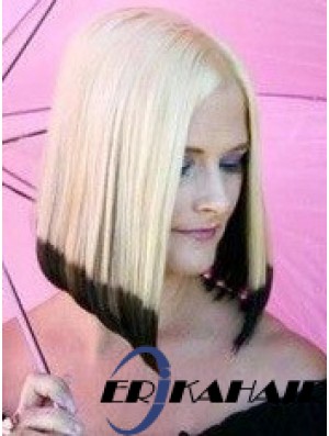 14  inchOmbre / 2 Tone Chin Länge Bobs Straight Good Lace Perücken