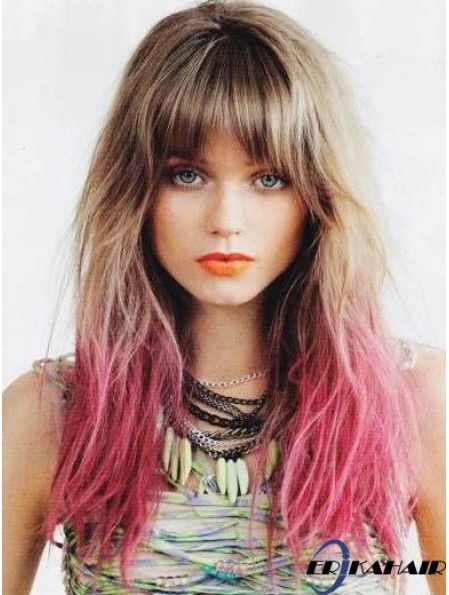 Perfekte Ombre / 2 Tone Long Straight mit Pony 22  inchHuman Lace Perücken