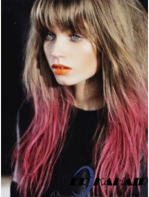 Bequeme Ombre / 2 Tone Long Straight mit Pony 22  inchHuman Lace Perücken