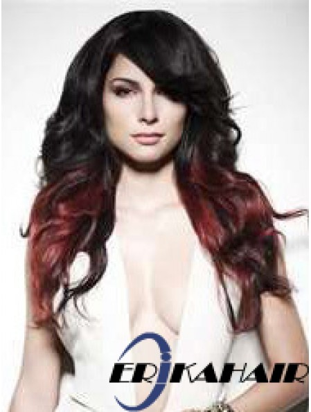 Stilvolle Ombre / 2 Tone Long Wavy mit Pony 22  inchHuman Lace Perücken