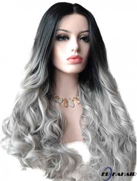 22  inchOmbre / 2 Tone Long ohne Pony Wellige, strapazierfähige Spitzenperücken