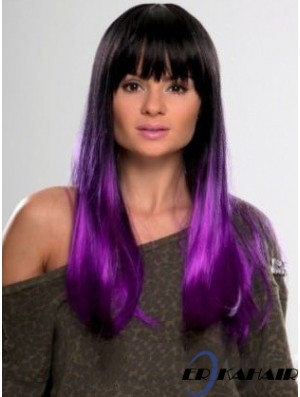 Sassy Ombre / 2 Tone Long Straight mit Pony 22  inchHuman Lace Perücken