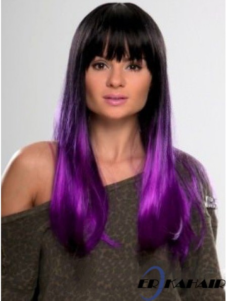 Sassy Ombre / 2 Tone Long Straight mit Pony 22  inchHuman Lace Perücken
