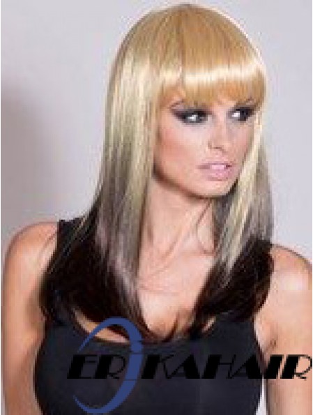 Erschwingliche Ombre / 2 Tone Long Straight mit Pony 20  inchHuman Lace Perücken