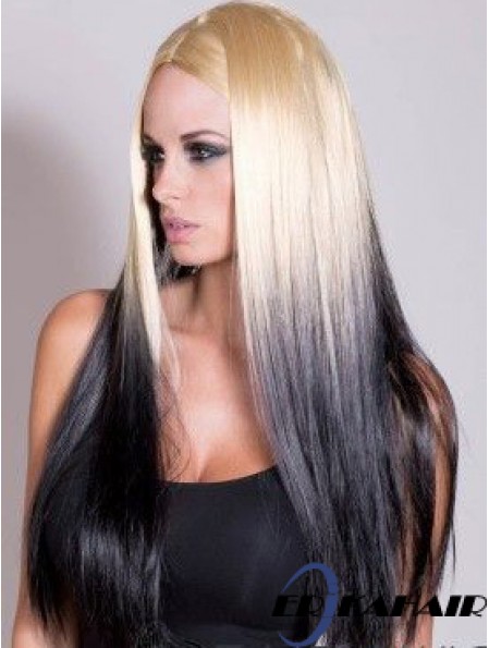 Geeignete Ombre / 2 Tone Long Straight ohne Pony 22  inchHuman Lace Perücken