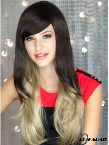Gute Ombre / 2 Tone Long Wavy ohne Pony 22  inchHuman Lace Perücken