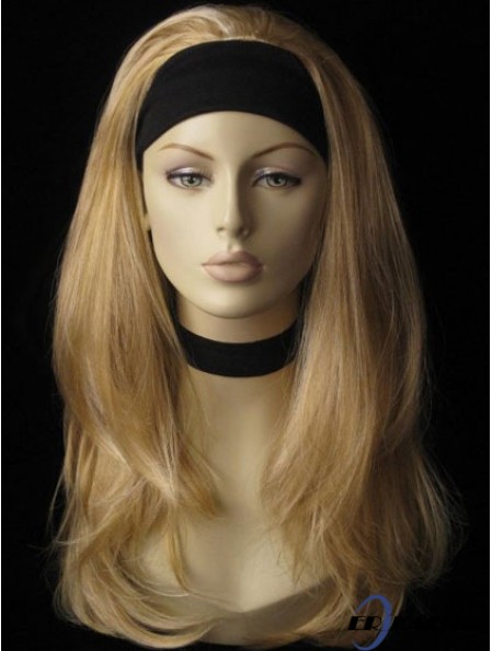 Lange gerade gerade blonde erschwingliche synthetische halbe Perücken