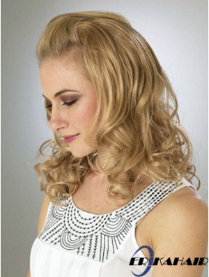 Schulterlange gewellte blonde blonde haltbare synthetische halbe Perücken